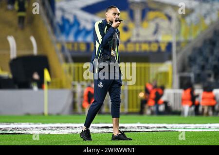 Istanbul, Turquie. 14 mars 2024. Loic Lapoussin de l'Union photographié avant un match de football entre le club turc Fenerbahce SK et le club belge Royale Union Saint Gilloise, le jeudi 14 mars 2024 à Istanbul, Turquie, le match retour de la finale 1/8 de l'UEFA Conference League. BELGA PHOTO LAURIE DIEFFEMBACQ crédit : Belga News Agency/Alamy Live News Banque D'Images