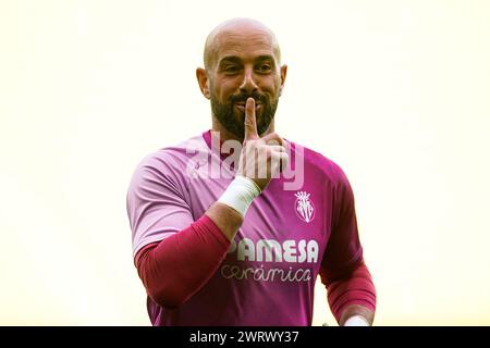 Villarreal, Espagne. 14 mars 2024. Pepe Reina de Villarreal CF lors du match de l'UEFA Europa League, Round of 16, deuxième manche, entre Villarreal CF et Olimpique Marseille a joué au stade la Ceramica le 14 mars 2024 à Villarreal, Espagne. (Photo de Sergio Ruiz/PRESSINPHOTO) crédit : AGENCE SPORTIVE PRESSINPHOTO/Alamy Live News Banque D'Images