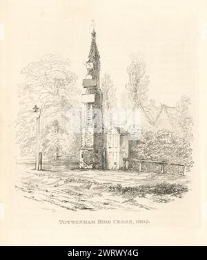 Tottenham High Cross 1805, Londres 1840 ancienne photo d'impression vintage antique Banque D'Images