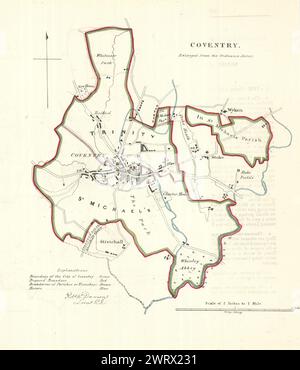 Plan ville/quartier DE COVENTRY. LOI SUR LA RÉFORME. DAWSON 1832 carte ancienne Banque D'Images