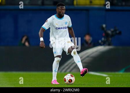 Villarreal, Espagne. 14 mars 2024. Chancel Mbemba de l'Olympique Marseille lors du match de l'UEFA Europa League, Round of 16, deuxième manche, entre Villarreal CF et l'Olympique Marseille a joué au stade la Ceramica le 14 mars 2024 à Villarreal, Espagne. (Photo de Sergio Ruiz/PRESSINPHOTO) crédit : AGENCE SPORTIVE PRESSINPHOTO/Alamy Live News Banque D'Images