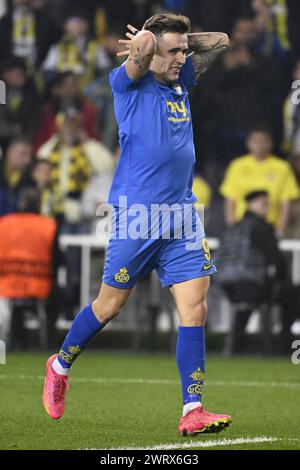 Istanbul, Turquie. 14 mars 2024. Dennis Eckert Ayensa, de l'Union, réagit lors d'un match de football entre le club turc Fenerbahce SK et le club belge Royale Union Saint Gilloise, le jeudi 14 mars 2024 à Istanbul, Turquie, le match retour de la finale 1/8 de l'UEFA Conference League. BELGA PHOTO LAURIE DIEFFEMBACQ crédit : Belga News Agency/Alamy Live News Banque D'Images