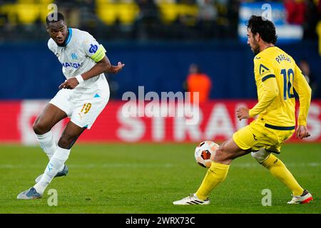 Villarreal, Espagne. 14 mars 2024. Geoffrey Kondogbya de l'Olympique Marseille lors du match de l'UEFA Europa League, Round of 16, deuxième manche, entre Villarreal CF et l'Olympique Marseille a joué au stade la Ceramica le 14 mars 2024 à Villarreal, Espagne. (Photo de Sergio Ruiz/PRESSINPHOTO) crédit : AGENCE SPORTIVE PRESSINPHOTO/Alamy Live News Banque D'Images