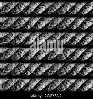 Photo de texture sans couture de plusieurs cordes en niveaux de gris foncés. Banque D'Images