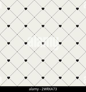 Motif coeur sans couture. Arrière-plan de cœur répétitif. Texture grise moderne. Amour répété de petits symboles pour les imprimés design. Imprimé monocrome contemporain Illustration de Vecteur