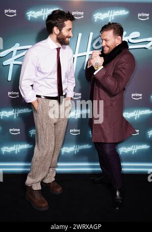Jake Gyllenhaal (à gauche) et Conor McGregor assistent à une projection pour Road House au Curzon Mayfair, à Londres. Date de la photo : jeudi 14 mars 2024. Banque D'Images