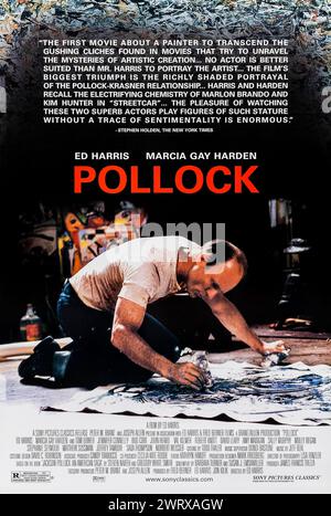 Pollock (2000) réalisé par Ed Harris et mettant en vedette Ed Harris, Marcia Gay Harden et Robert Knott. Biopic sur l'artiste américain Jackson Pollock base don du roman Jackson Pollock : an American Saga de 1989, écrit par Steven Naifeh et Gregory White Smith. Photographie d'une affiche originale US d'une feuille de 2000. ***USAGE ÉDITORIAL UNIQUEMENT*** crédit : BFA / Sony Pictures release Banque D'Images