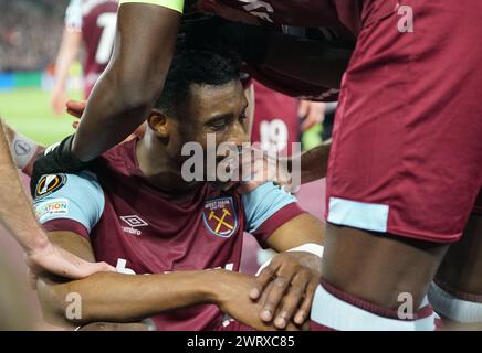 Londres, Royaume-Uni. 14 mars 2024. Lors du West Ham United FC v SC Freiburg UEFA Europa League, 16e match au London Stadium, Londres, Angleterre, Royaume-Uni le 14 mars 2024. Crédit : Every second Media/Alamy Live News Banque D'Images