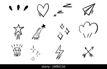 Ensemble de différents doodles dessinés à la main. Illustration de Vecteur