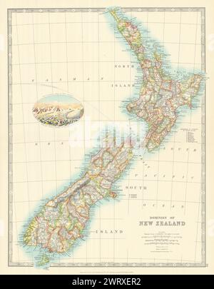 DOMINION DE LA NOUVELLE-ZÉLANDE dans les comtés. Vignette Godley Glacier. JOHNSTON 1913 carte Banque D'Images