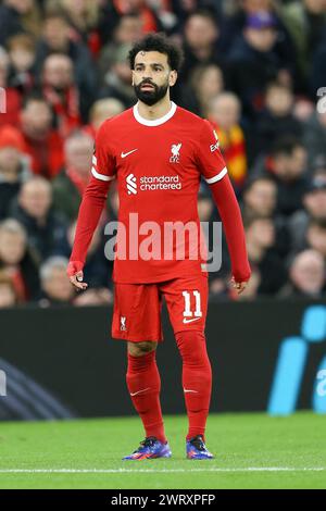 Liverpool, Royaume-Uni. 14 mars 2024. Mohamed Salah de Liverpool regarde. UEFA Europa League, manche 16, match de 2ème manche, Liverpool contre Sparta Prague à Anfield à Liverpool le jeudi 14 mars 2024. Cette image ne peut être utilisée qu'à des fins éditoriales. Usage éditorial exclusif. photo par Chris Stading/Andrew Orchard photographie sportive/Alamy Live News crédit : Andrew Orchard photographie sportive/Alamy Live News Banque D'Images