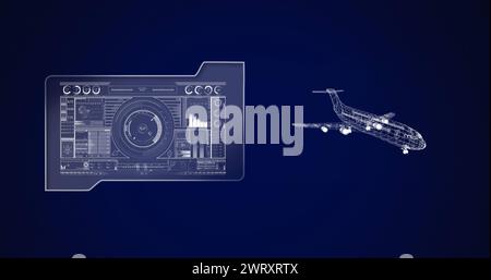 Image du dessin d'avion 3d avec balayage de l'oscilloscope et traitement des données Banque D'Images