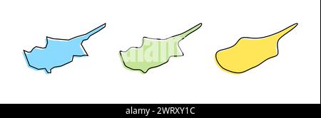 Contour noir de pays chypriote et silhouettes de pays colorées dans trois niveaux différents de douceur. Cartes simplifiées. Icônes vectorielles isolées sur fond blanc. Illustration de Vecteur