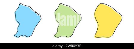 Contour noir Guyane française et silhouettes de pays colorées dans trois niveaux différents de douceur. Cartes simplifiées. Icônes vectorielles isolées sur fond blanc. Illustration de Vecteur