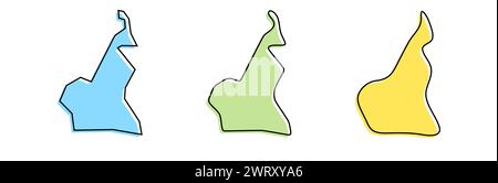 Contour noir pays Cameroun et silhouettes pays colorées dans trois niveaux différents de douceur. Cartes simplifiées. Icônes vectorielles isolées sur fond blanc. Illustration de Vecteur