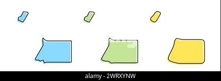 Contour noir de pays de Guinée équatoriale et silhouettes de pays colorées dans trois niveaux différents de douceur. Cartes simplifiées. Icônes vectorielles isolées sur fond blanc. Illustration de Vecteur