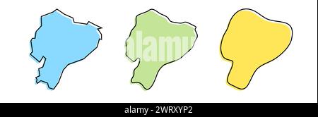 Contour noir de pays Équateur et silhouettes de pays colorées dans trois niveaux différents de douceur. Cartes simplifiées. Icônes vectorielles isolées sur fond blanc. Illustration de Vecteur