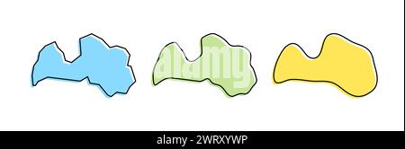 Contour noir de pays de Lettonie et silhouettes de pays colorées dans trois niveaux différents de douceur. Cartes simplifiées. Icônes vectorielles isolées sur fond blanc. Illustration de Vecteur