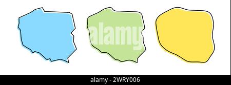 Pologne contour noir de pays et silhouettes de pays colorées dans trois niveaux différents de douceur. Cartes simplifiées. Icônes vectorielles isolées sur fond blanc. Illustration de Vecteur