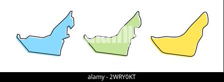 Emirats Arabes Unis contour noir de pays et silhouettes de pays colorées dans trois niveaux différents de douceur. Cartes simplifiées. Icônes vectorielles isolées sur fond blanc. Illustration de Vecteur