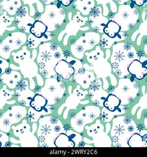 Animaux de Noël ours blancs polaires sans couture et motif de glace pour le papier d'emballage et les enfants impriment et accessoires du nouvel an Banque D'Images