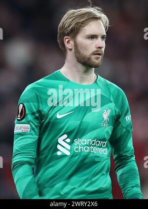 Anfield, Liverpool, Merseyside, Royaume-Uni. 14 mars 2024. Europa League, Round of 16, second Leg Football, Liverpool contre Sparta Prague ; Caoimhin Kelleher de Liverpool crédit : action plus Sports/Alamy Live News Banque D'Images