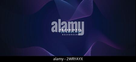 Bannière de technologie numérique Résumé lignes d'ondulation violet et bleu fond. Bleu marine ou dégradé rose avec technologie future forme géométrique diagonale Illustration de Vecteur