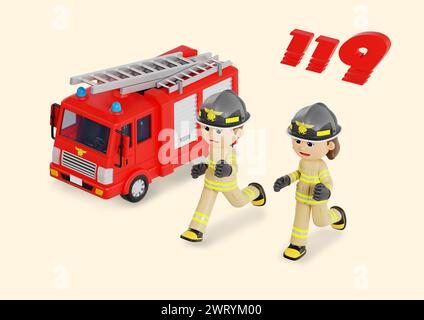graphiques 3d de camions de pompiers et de pompiers signalés et expédiés Banque D'Images