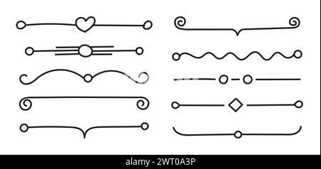 Décoration de séparateurs de ligne dans le style dessiné à la main. Illustration isolée de cadre d'élément vintage. Illustration de Vecteur
