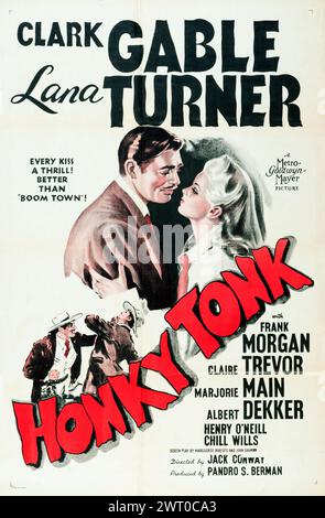 Affiche de film ancienne - Honky Tonk (MGM, 1941). Carte de fenêtre midget taillée film occidental avec Clark Gable et Lana Turner Banque D'Images
