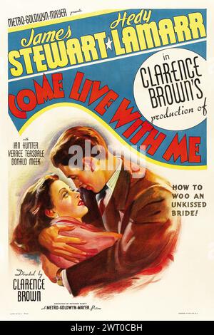 Affiche de film vintage pour le film de 1941 Come Live With me feat James Stewart et Hedy Lamarr Banque D'Images