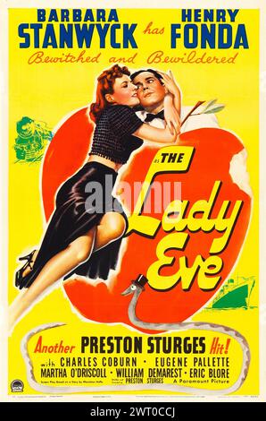 Affiche du film pour la sortie américaine du film de 1941 The Lady Eve feat Barbara Stanwyck et Henry Fonda - un autre succès de Preston Sturges Banque D'Images