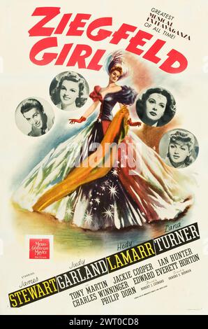 Affiche de film ancienne - Ziegfeld Girl (MGM, 1941) James Stewar, Judy Garland, Hedy Lamarr, Lana Turner Banque D'Images