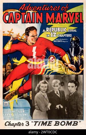 Affiche de film vintage - aventures du capitaine Marvel (République, 1941) Chapitre 3, bombe à retardement - Tom Tyler, Frank Coghlan Jr Banque D'Images