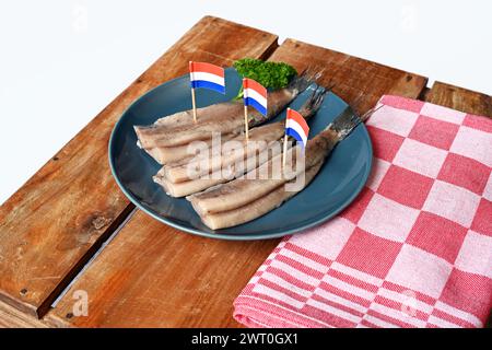 Filets de hareng avec drapeaux néerlandais Banque D'Images