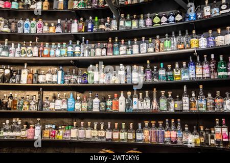 Mur de Gin, des dizaines de bouteilles de gin affichées dans un bar à gin dans la vallée de Barossa Australie du Sud, grand mur de bouteilles de gin, Australie, 2024 Banque D'Images