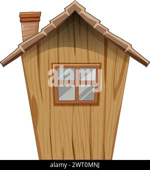 Maison en bois de style dessin animé avec une cheminée. Illustration de Vecteur