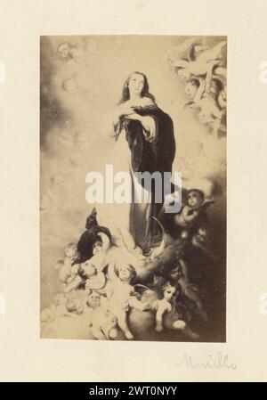 'L'Immaculée conception' de Bartolomé Esteban Murillo. Inconnu, photographe vers 1865–1885 peinture de la Vierge Marie debout sur les nuages, entourée de putti. Elle a une robe sombre drapée sur un bras et ses mains attachées sur sa poitrine. (Recto, monture) en bas à droite, en dessous de l'image, crayon : 'Murillo'; Banque D'Images