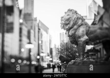 Lion devant l'Art Institute de Chicago, sur Michigan Avenu Banque D'Images