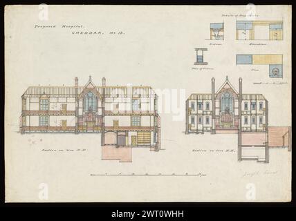 Prog Maison de Michael, Cheddar Axbridge, Somerset, 1878-1882, divers plans, élévations, et sections . Butterfield, William 1878-1882 Une sélection largement représentative de dessins pour la construction et la fabrication de dessins, représentant les différents types de commissions reçues par Butterfield et illustrant son travail dans la promotion du renouveau gothique. Sont également inclus des estimations ainsi que des dessins de référence (dessins mesurés) de bâtiments non conçus par Butterfield. William Butterfield (1814-1900) était un architecte britannique connu pour le style gothique renaissance qu'il défend. Il a étudié avec E. L. Blackburne an Banque D'Images