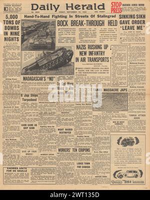 1942 Daily Herald page de couverture de la bataille de Stalingrad Banque D'Images