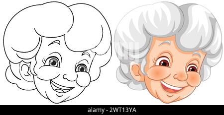 Illustrations Granny en noir et blanc et en couleur. Illustration de Vecteur