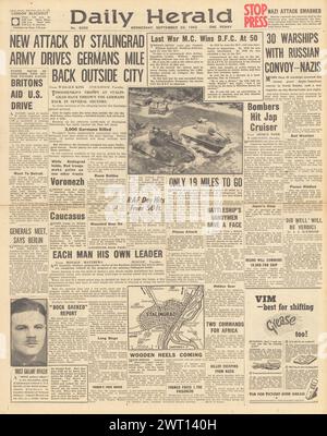 1942 Daily Herald page de couverture de la bataille de Stalingrad Banque D'Images