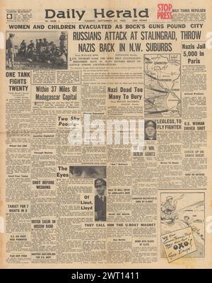 1942 Daily Herald page de couverture de la bataille de Stalingrad Banque D'Images