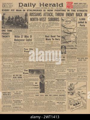 1942 Daily Herald page de couverture de la bataille de Stalingrad Banque D'Images