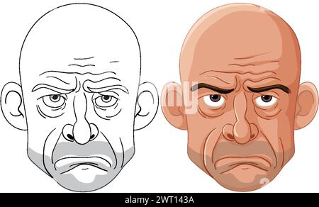 Deux visages de dessins animés montrant des expressions différentes. Illustration de Vecteur