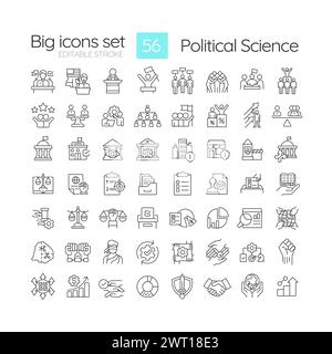 Jeu d'icônes linéaires de science politique Illustration de Vecteur