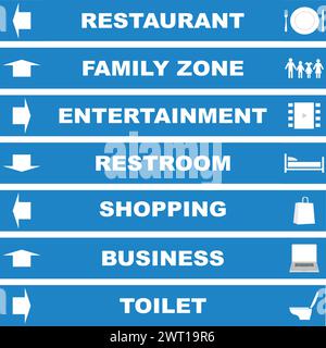 Divers symboles de poteaux de guidage avec des flèches blanches pointant dans des directions différentes Illustration de Vecteur