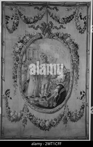 scène mythologique. Inconnu c. 1770-1790 tapisserie dimensions : H 2,60 x l 1,75 m tapisserie matériaux/techniques : inconnu culture : Centre de tissage français : Aubusson histoire de propriété : Jacques Seligmann & Co. vendu à Otti Petschek, Prague, 8/1927. En médaillon suspendu au ruban (ALENTOUR) encadré par guirlande, & avec ornement feston Jacques Seligmann & Co. feuille de stock dans les archives, 11285-d travaux connexes : panneaux dans le set : 0240393-0240396 Banque D'Images