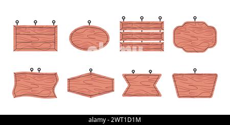 panneau vide blanc panneau suspendu en bois de couleur brune rectangle carré et planche en bois de forme ovale Illustration de Vecteur